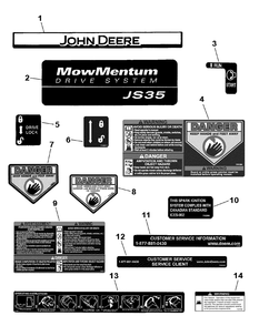 Decals Diagram and Parts List for 7800237-JS35FC 2009 Briggs and Stratton Lawn Tractor Accessories